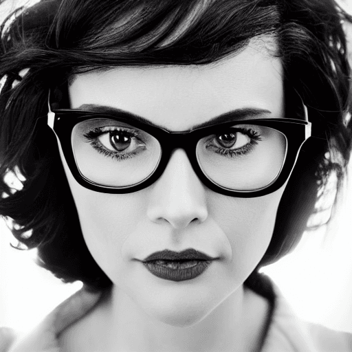 AI generated: Monochromatic portrait of a beautiful elegant stylish woman wearing glasses, symmetrical face in the...