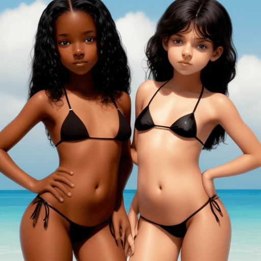 AI generated: two beautiful black girls in micro bikinis 13 years old