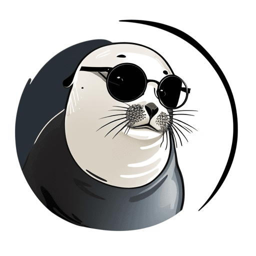 AI generated: draw me a round shaped logo with a white back ground of a seal wearing round glasses
