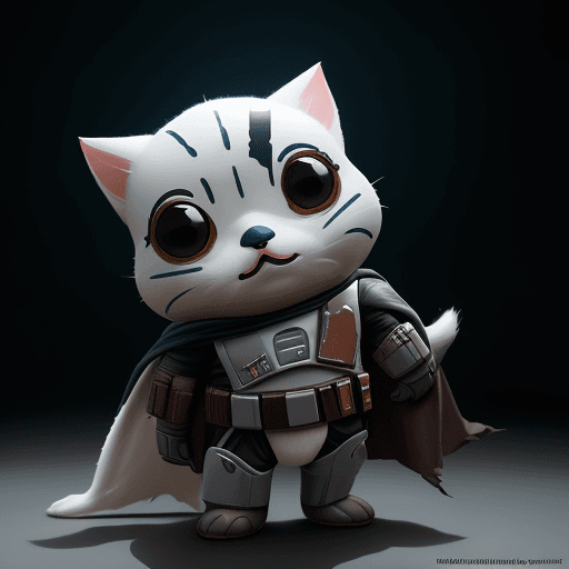 AI generated: Star Wars, Mandalorian, a super cute Grogu in full body, Epic, whit white cat one-eyed, Cinematic sc...