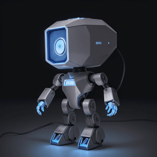 AI generated: The “Alpha Unit” robot is in its most basic phase, with a simple but functional design. It has a sil...