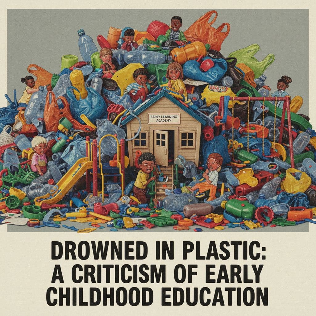 AI generated: a graphic of the idea "drowned in plastic" on a miniature playground with plastic toys as a critic o...