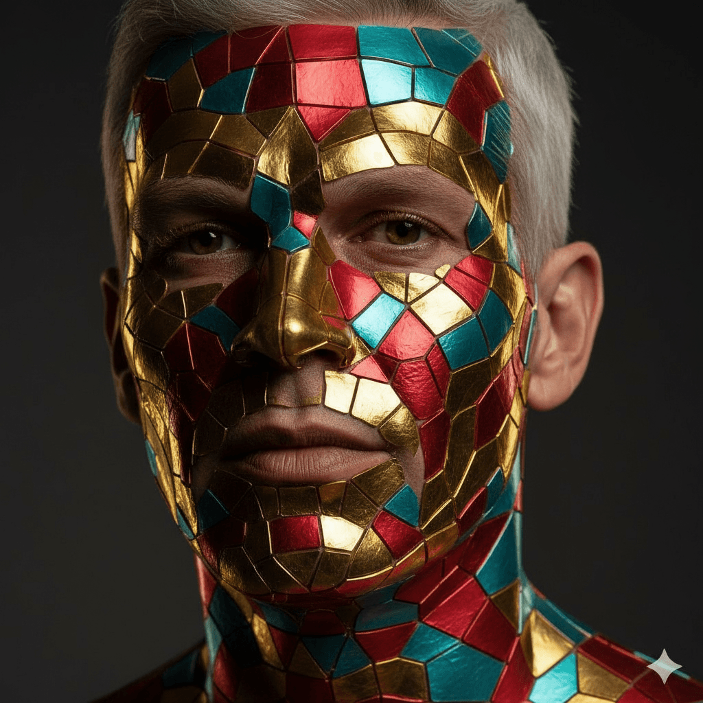 AI generated: Close-up Porträt eines männlichen Gesichts, inspiriert von den Gesichtszügen des Originals in Image ...