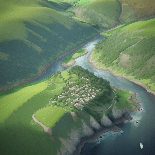 AI generated: Aerial landscape, capturing a breathtaking bird's-eye view of a diverse and vibrant terrain. Focus o...