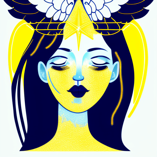 AI generated: a blue girl with gold angel halo head, in the style of neon realism, darkly romantic illustrations, ...