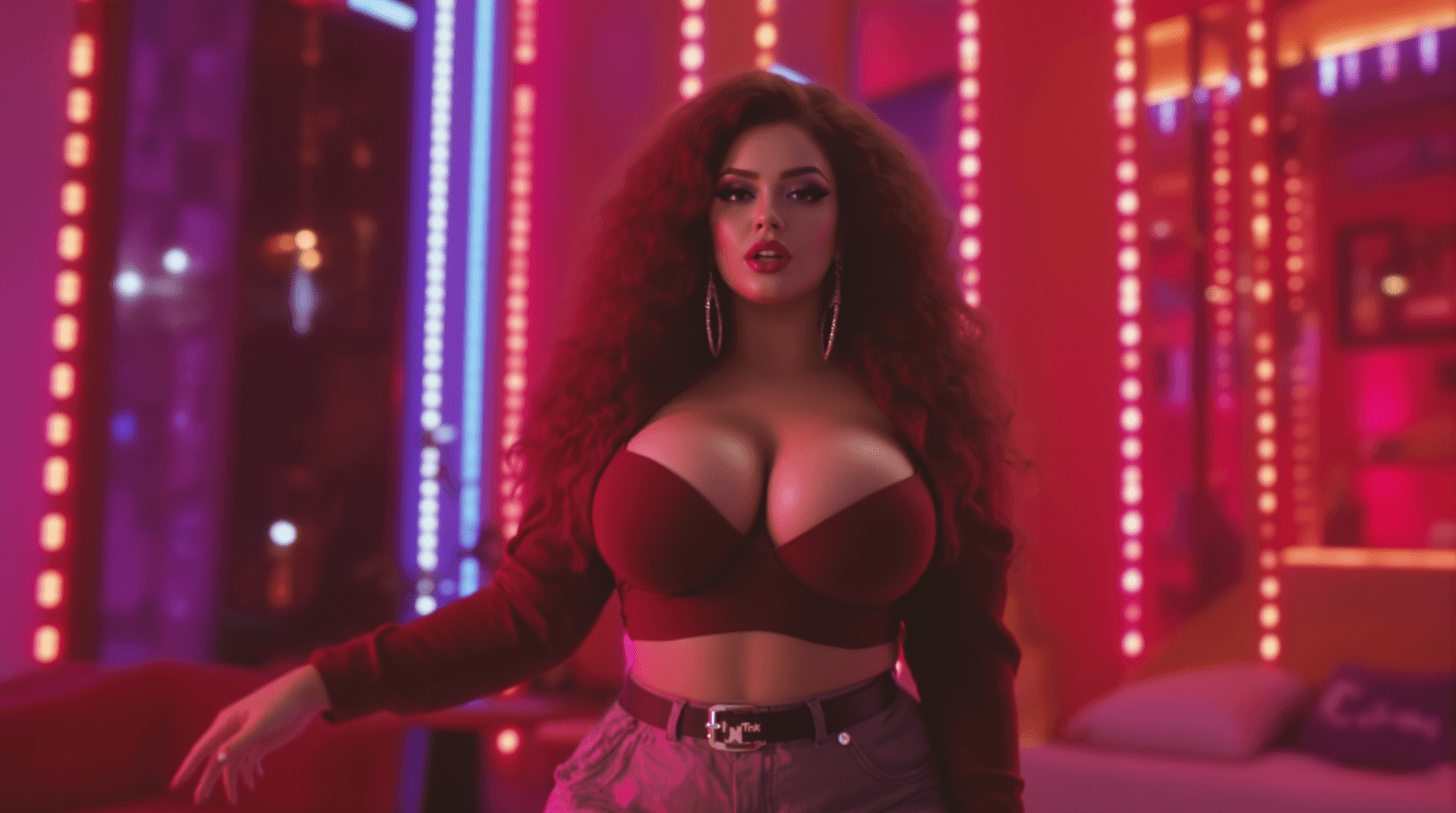 AI generated: A Curvy beautiful Stunning and striking woman, With Large Breasts, breasts with 1 liter of silicone,...