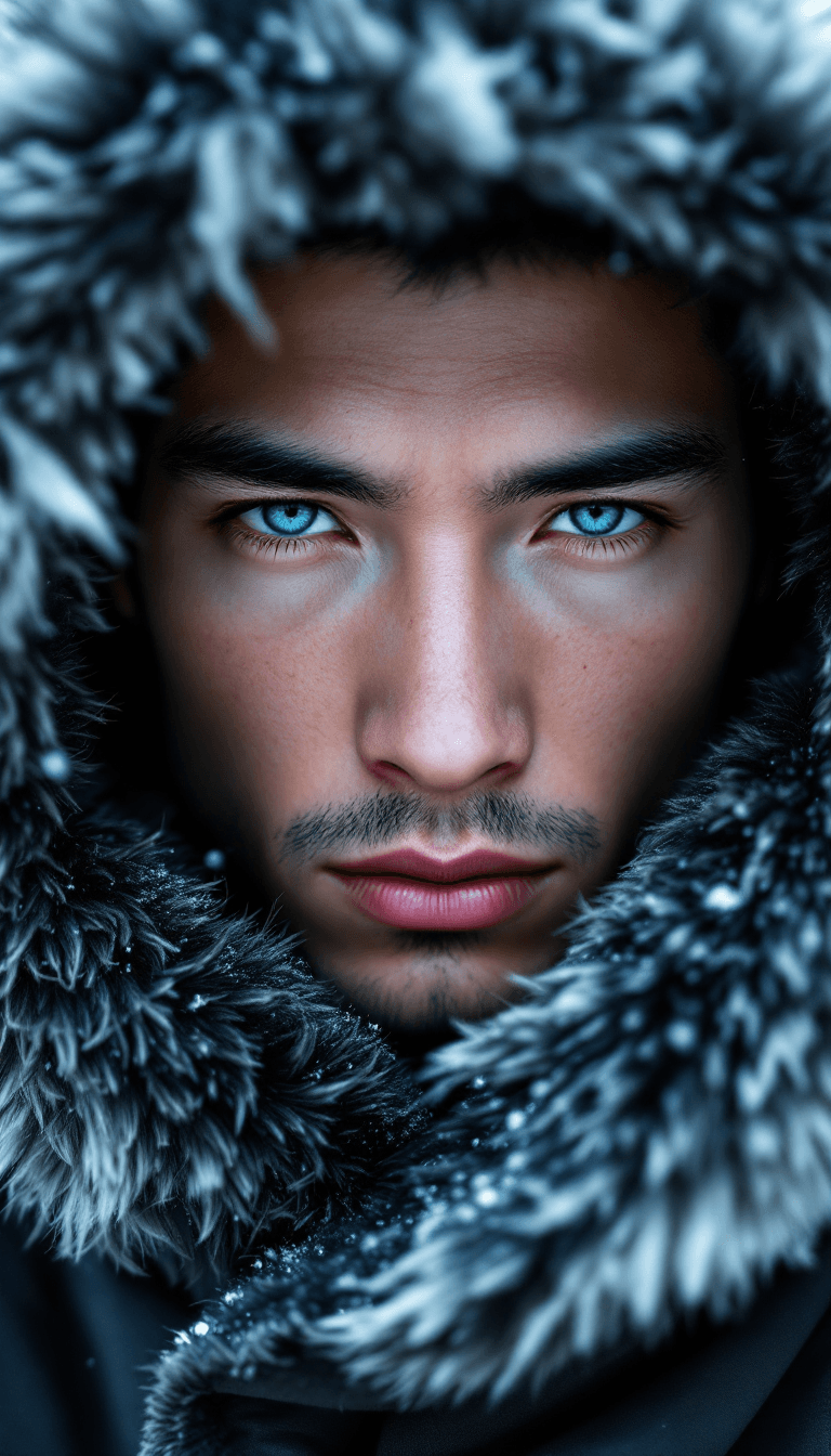 AI generated: A hyper-realistic close-up portrait of a young china man with pale, porcelain skin, gazing directly ...