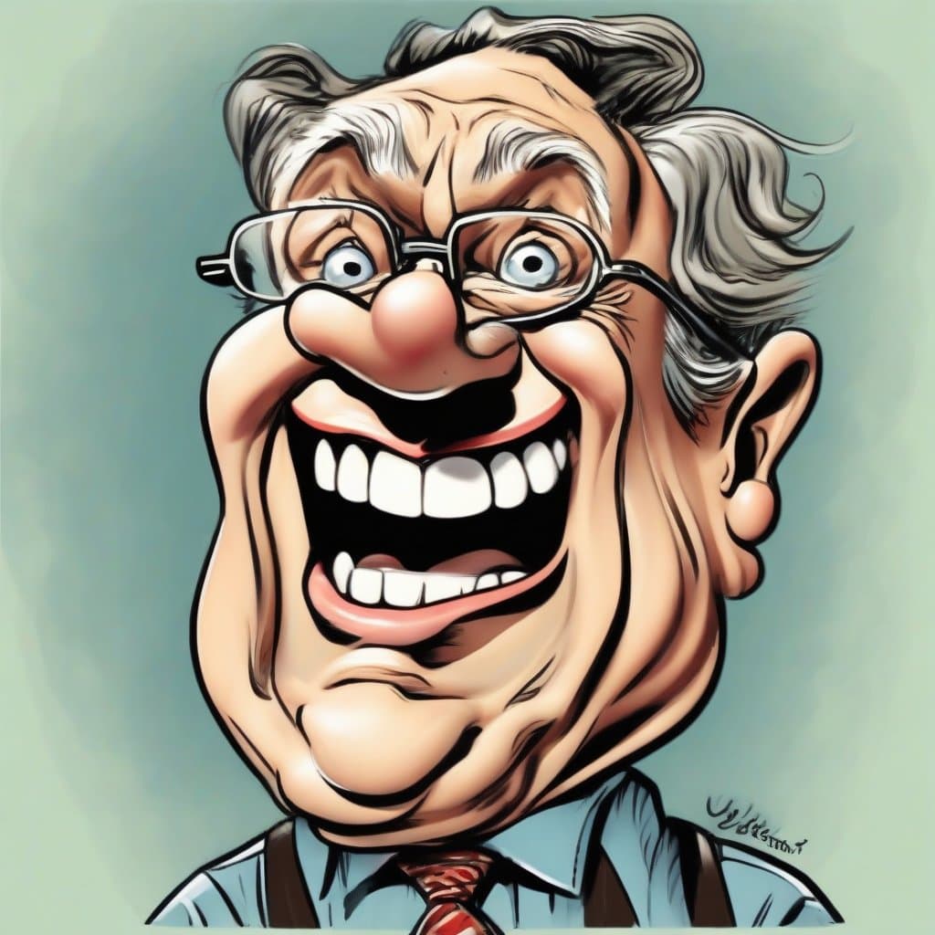 AI generated: A caricature of an elderly politician saying "Yikes!", drawing in the style of Pat Oliphant