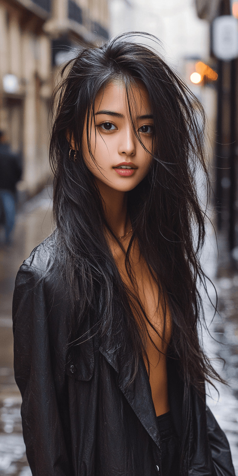 AI generated: ultra-realistic photo of a beautiful Asian woman, shot on a Sony a7III, on the street in Paris, emot...
