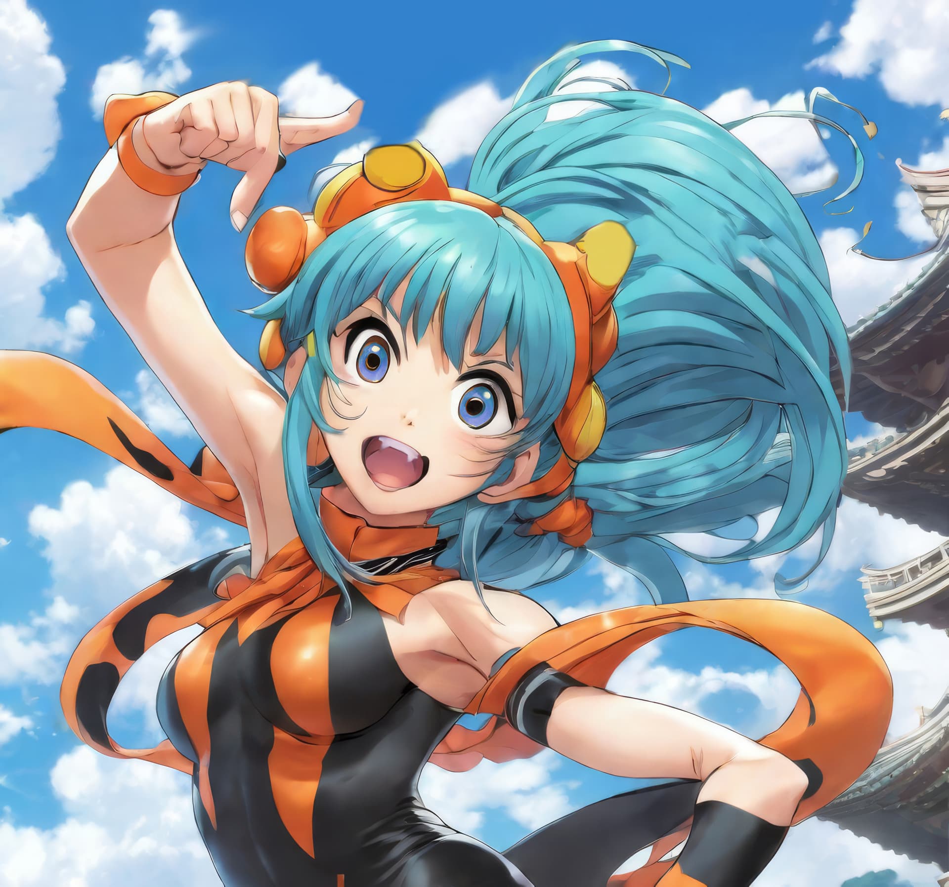 AI generated: (Lum), anime character, Pixar style, detailed, big expressive eyes, flowing hair, detailed costume, ...
