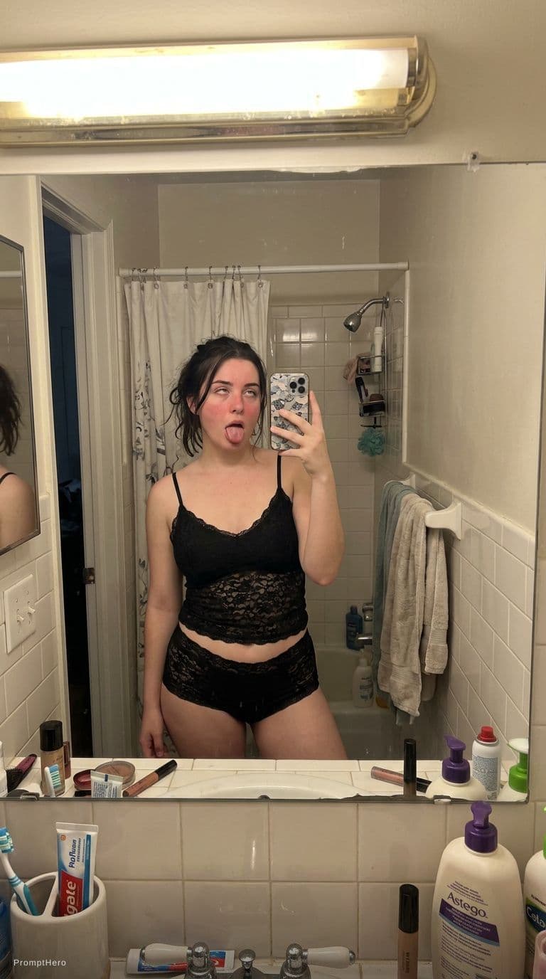 AI generated: Aheago face, lingerie outfit, in bathroom 