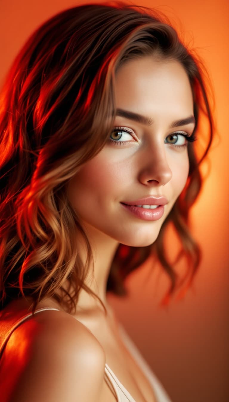 AI generated: A close-up portrait of a woman with a serene expression, positioned slightly angled to the left with...