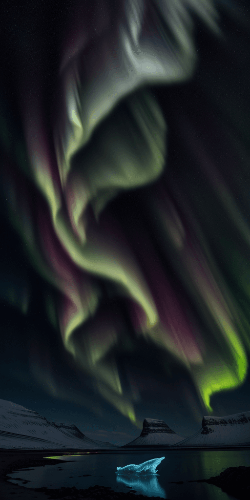 AI generated: Iceland, Aurora, mountain, Norway, spaceship, whale, ocean, night, intricate, complex, new, innovati...