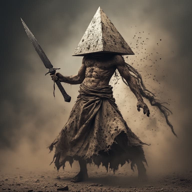 AI generated: legendary photoart dark and terrifying themes, evil male Pyramid Head, from Silent Hill, No shirt, R...
