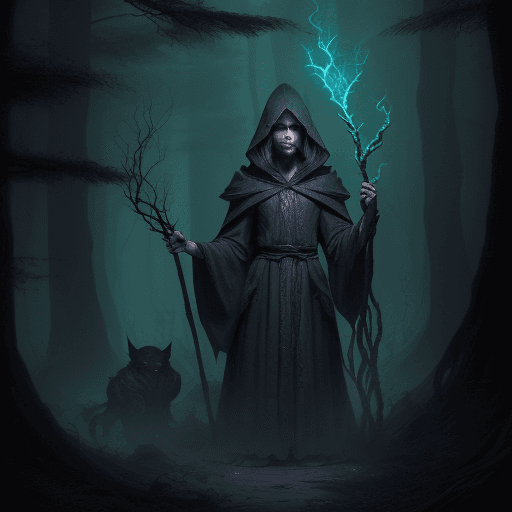AI generated: In a dark, mist-shrouded forest, Malakai, a cunning, shape-shifting sorcerer, weaves intricate spell...
