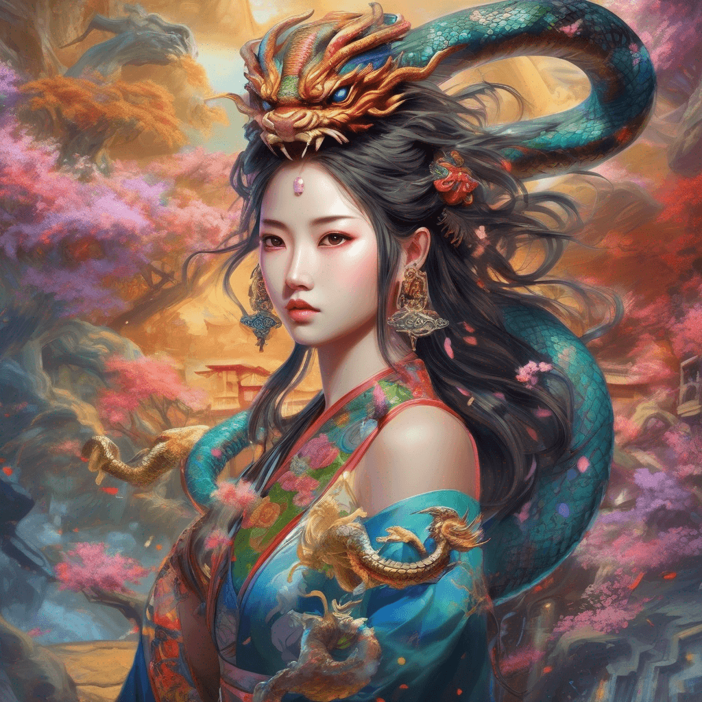 AI generated: Chinese girl with dragon beautiful HD