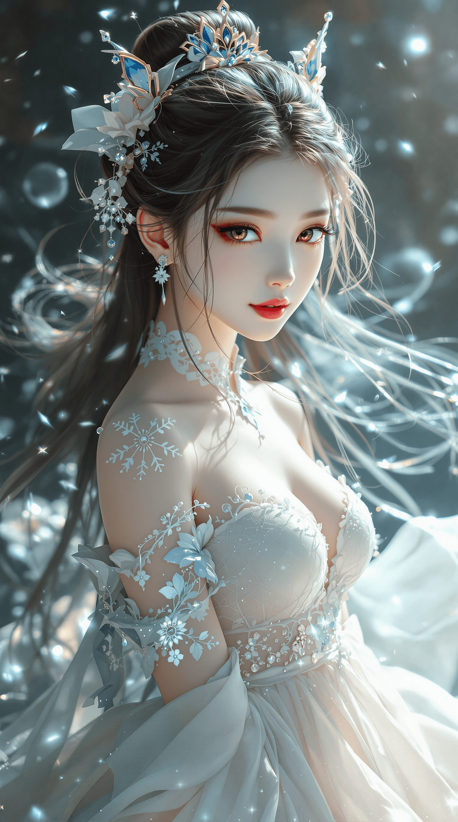 AI generated: a gorgeous girl with delicate features, full body, sliver big eyes, pale white skin, Gauze skirt, sl...