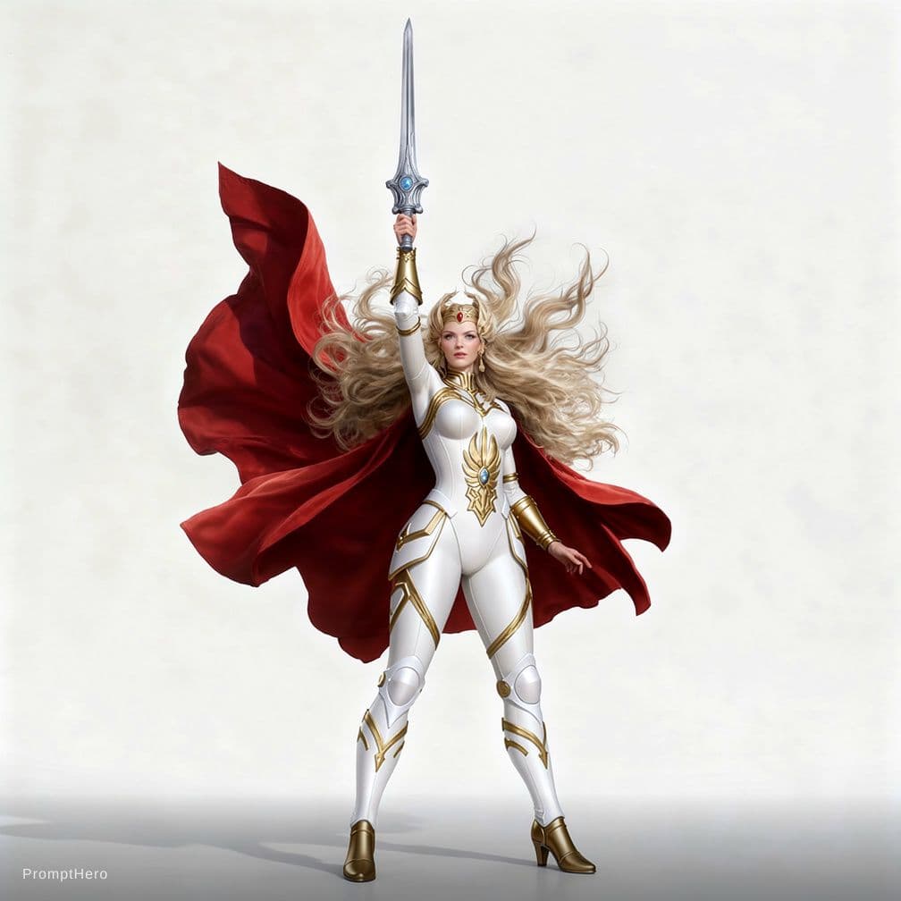 AI generated: remove everything she wears on her torso. except her boots, bracelets and cape 