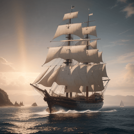 AI generated: Photo of a ultra realistic sailing ship, dramatic light, pale sunrise, cinematic lighting, battered,...