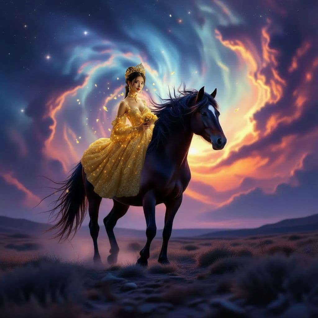 AI generated: au dos du cheval en pleine nuit pleine lune