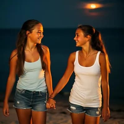 AI generated video: The camera moves back as the two subjects slowly walk towards it.