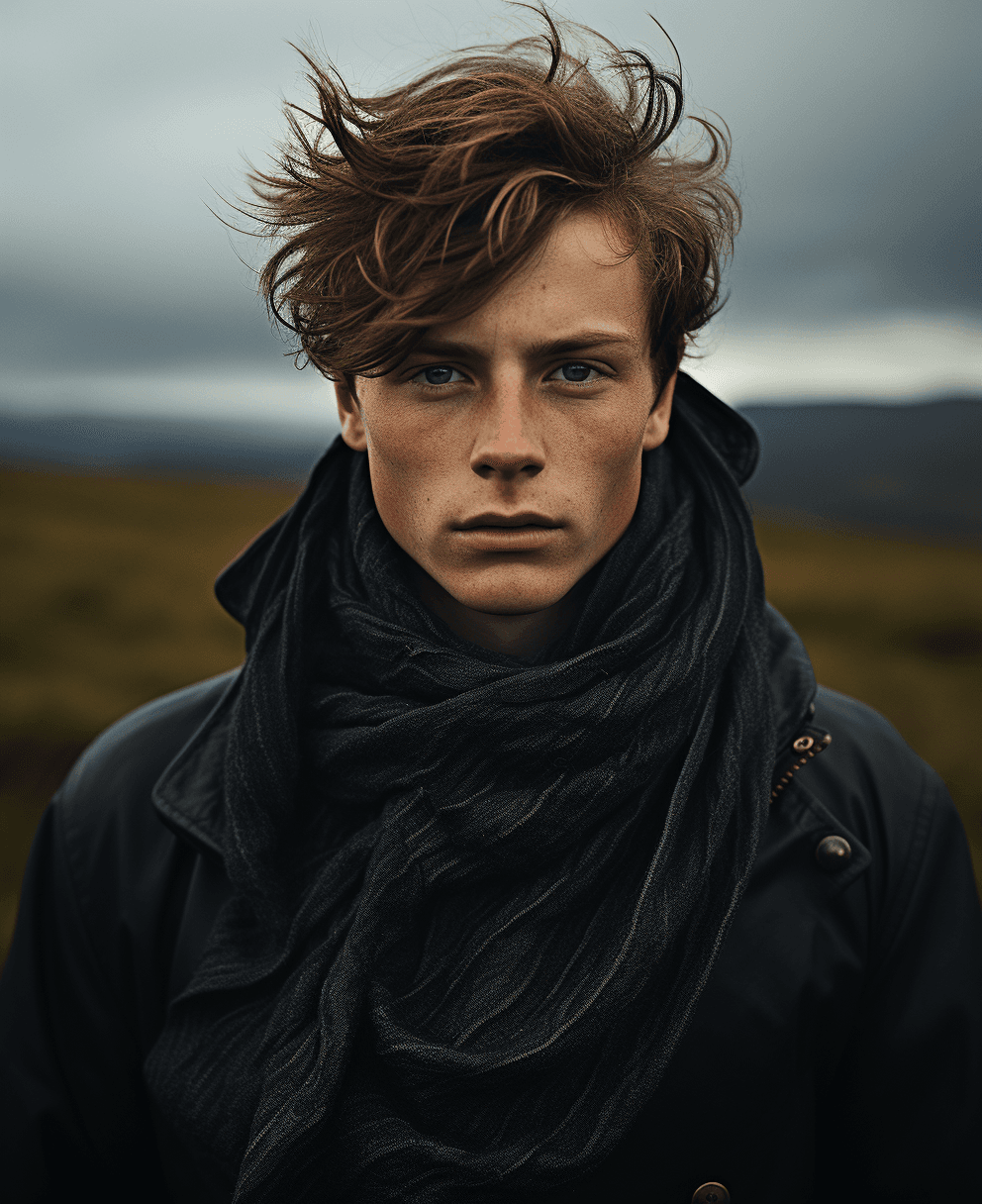 AI generated: the man in the field is dressed for the camera, in the style of daria endresen, kris knight, scottis...