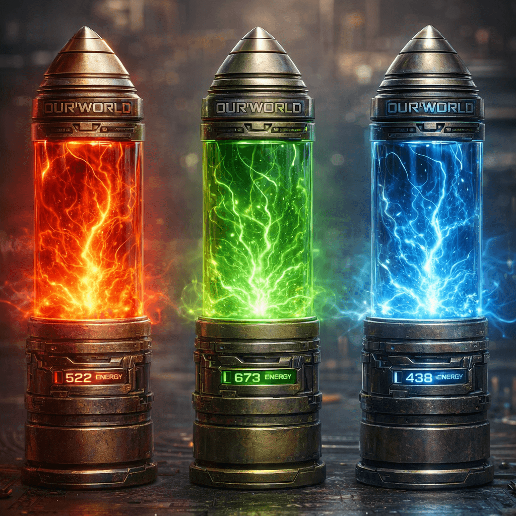 AI generated: Use the reference image to create an image of Sci-fi energy rounds for engery weapon cartages in Red...