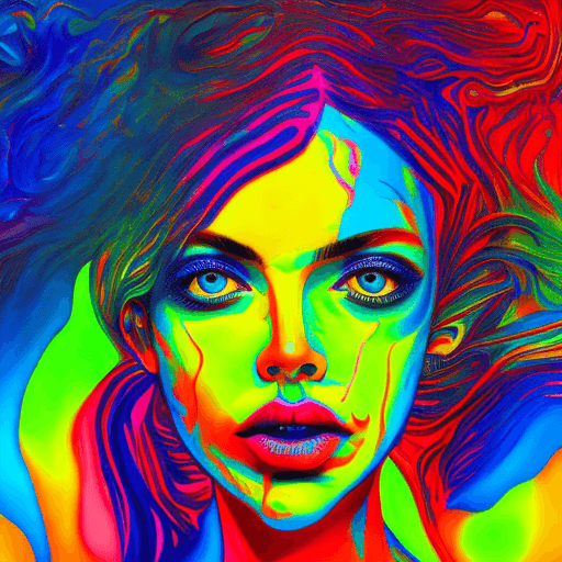 AI generated: psychedelic liquid painting, neon woman colors, green, blue cobalt, ruby red, orange, yellow, pink, ...