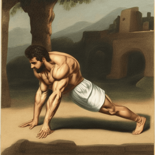 AI generated: Greek God Plutus doing pushups.