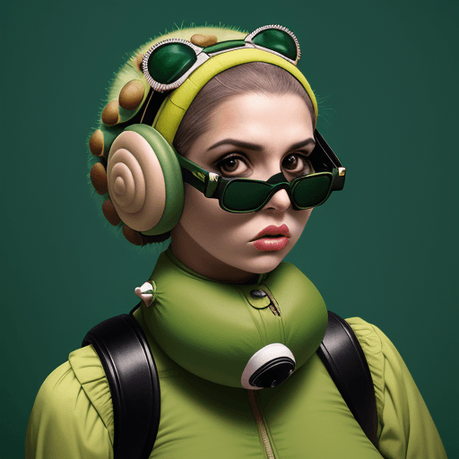 AI generated: woman wearing a green puffer fish on her face, in the style of hip pop, surreal comic scenes, jarrin...