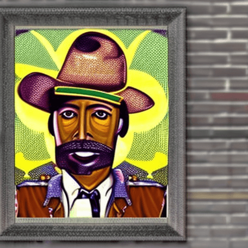 AI generated: A portrait of a Male Cowboy in a reggae Roots poster style, rugged, facial hair, vibrant colors, wea...