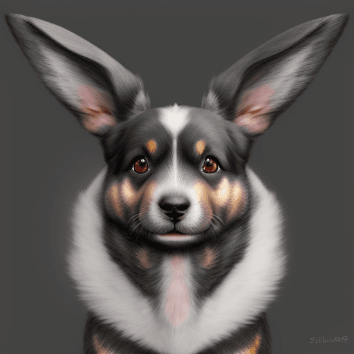 AI generated: Realistic charcoal portrait of a gene spliced cross between a dog and a rabbit