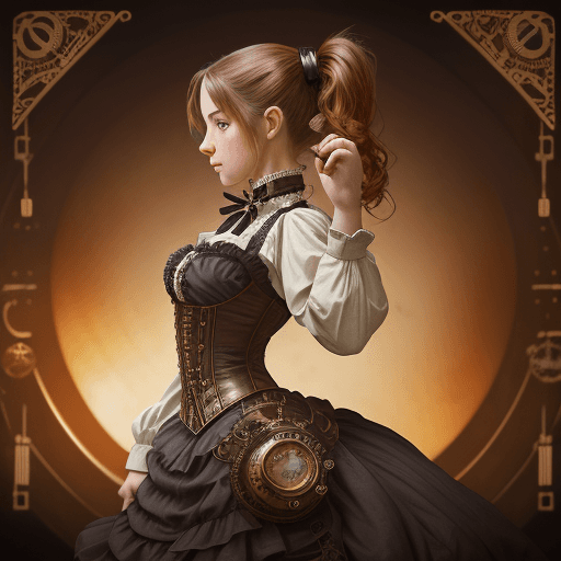 AI generated: (steampunk theme), Victorian era, centered, official artwork, a cute girl, ponytail hair, steampunk ...