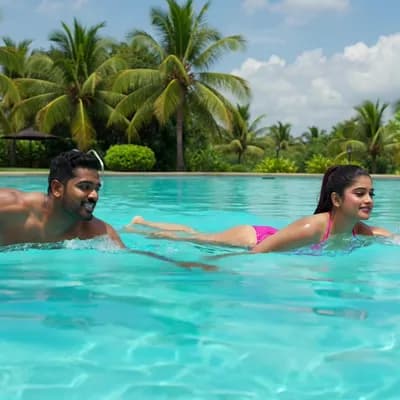 AI generated video: indian couple swimming