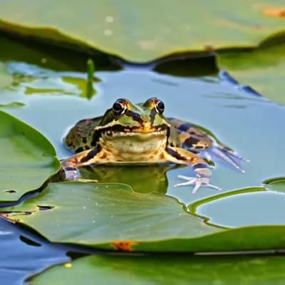 AI generated video: frog smiling
