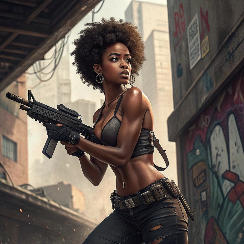 AI generated: Comic book cover illustration, full body shot of young beautiful African American woman, top model f...
