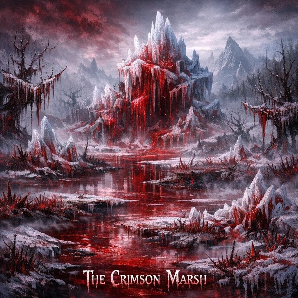 AI generated: Create a unique environment/Biome of a Ice Blood → The Crimson Marsh