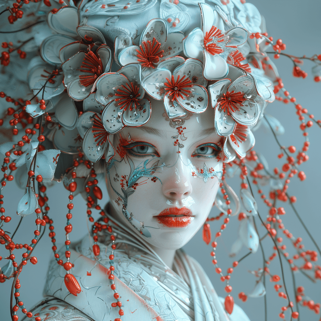 AI generated: A porcelain geisha face

