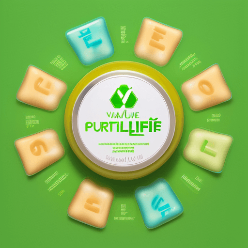AI generated: A vitamine-gum-package with the lettering "PureLife Labs - Vitamine Gum"
