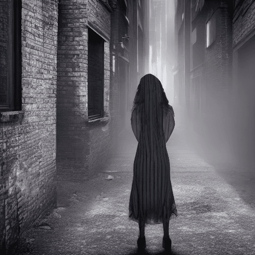 AI generated: design mysterious scene in which a women can be seen diappearing or fainting like smoke from a close...