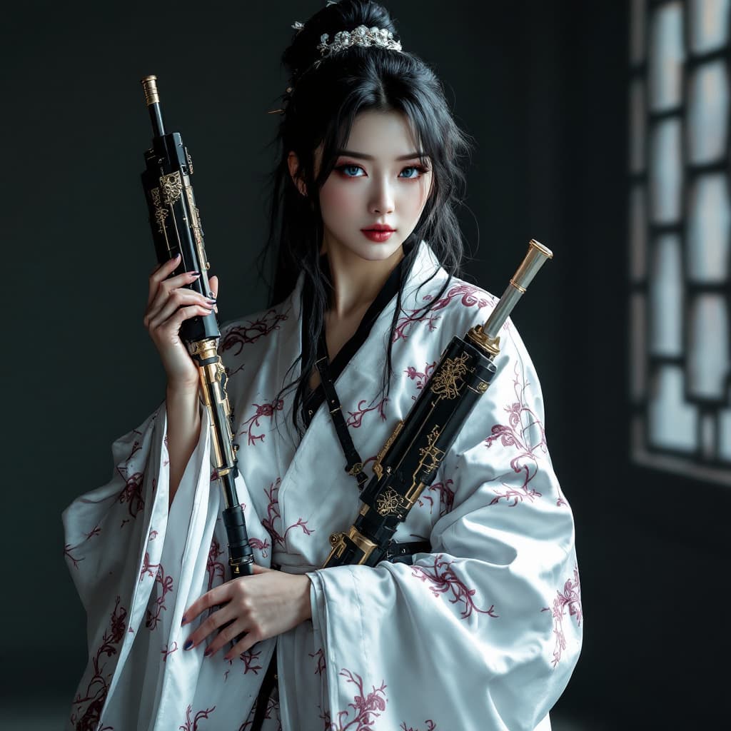 AI generated: A full body photo shot of a beautiful and breathtaking image of a ((genshin-Impact-🔫)) (woman) wear...