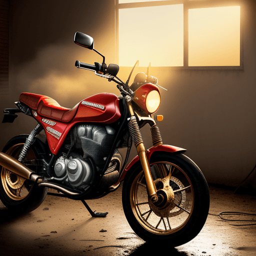AI generated: A hyper-realistic photograph of a red  Derby GP 800 brand motorcycle, in old condition, dirty with d...