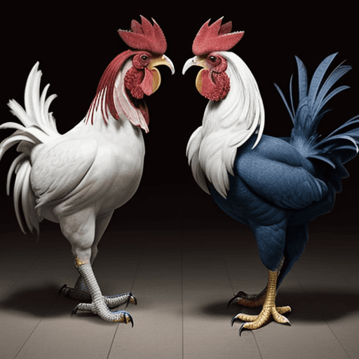 AI generated: Two roosters fight with pride, ready to fight, and each rooster is distinguished from the other by a...