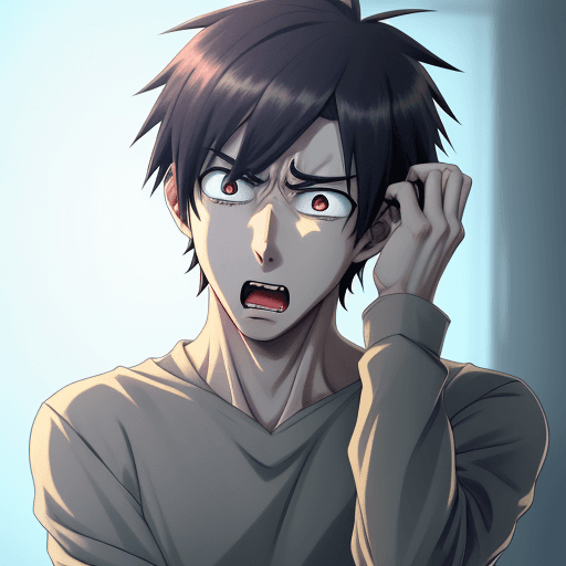 AI generated: anime male scared and panic while holding his head with fully panic attack expression, 4k