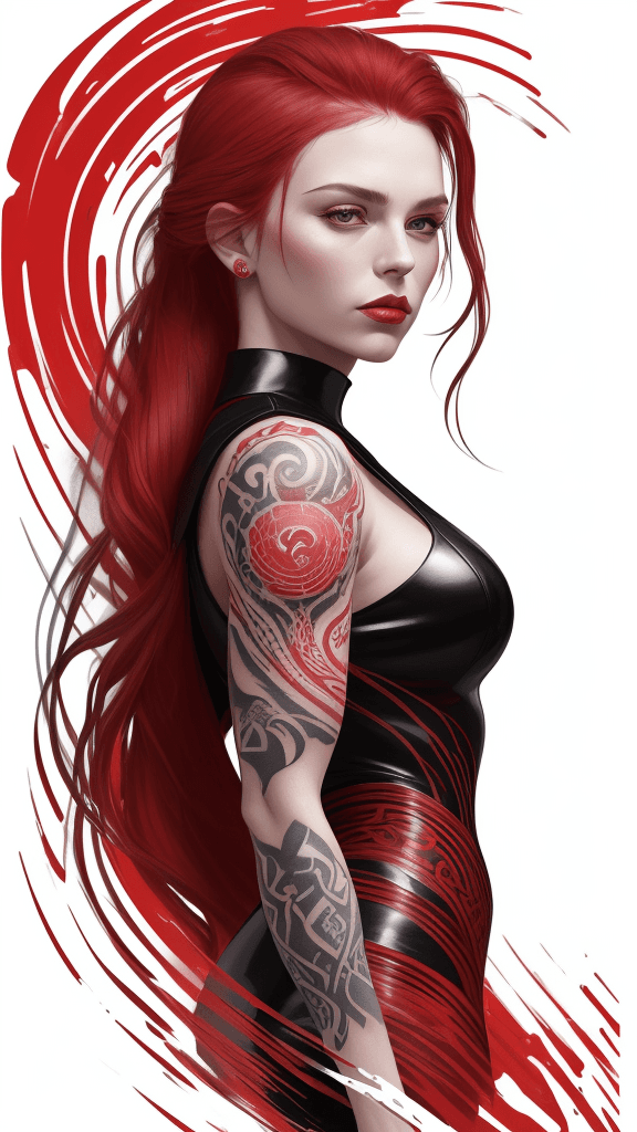 AI generated: A portrait of [a scarlet in a bodyguard outfit], in the style of airbrush art, classic tattoo motifs...