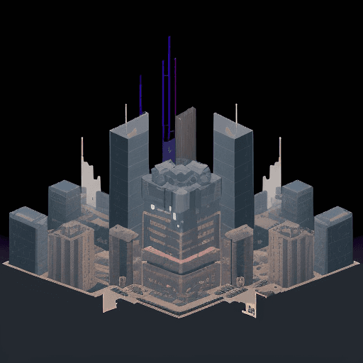 AI generated: an abstract image of the relationship between architecture, city and future technology in pixel art ...