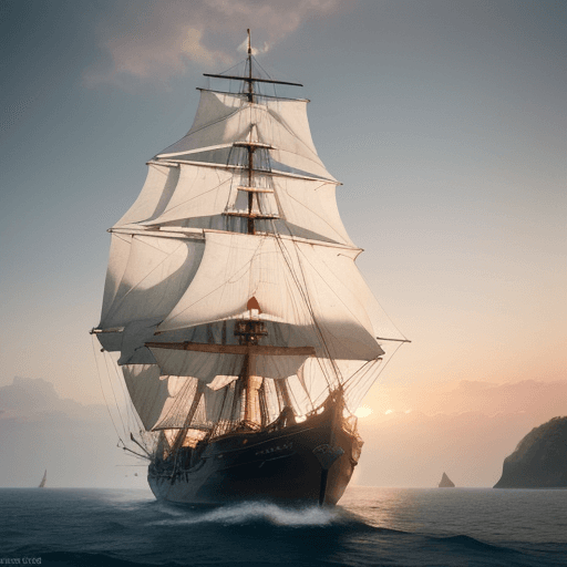 AI generated: Photo of a ultra realistic sailing ship, dramatic light, pale sunrise, cinematic lighting, battered,...