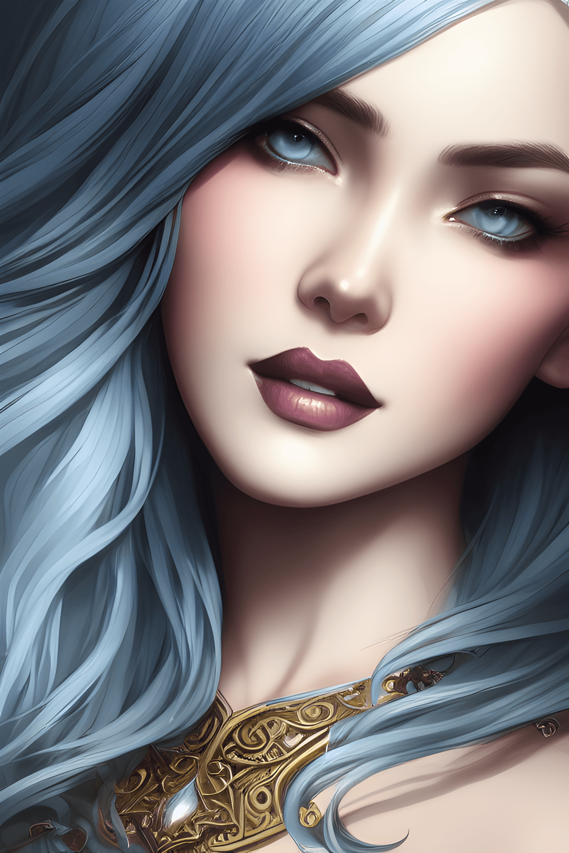 AI generated: a woman, colored hair, nice perfect face with soft skinice perfect face, concept art portrait by gre...