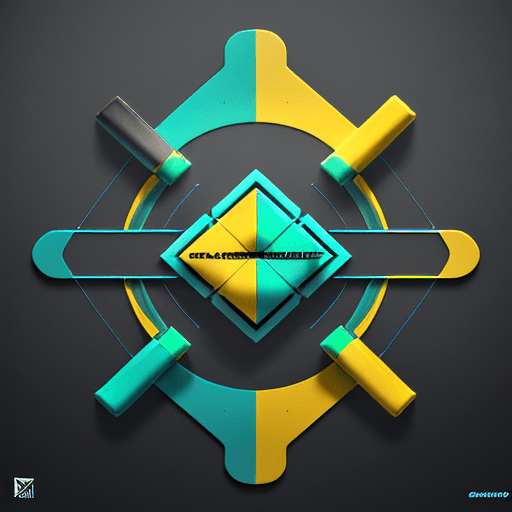 AI generated: abstract logo simple, brilliant balanced colors: blue, green, yellow, tecnnology, futuristic, base t...