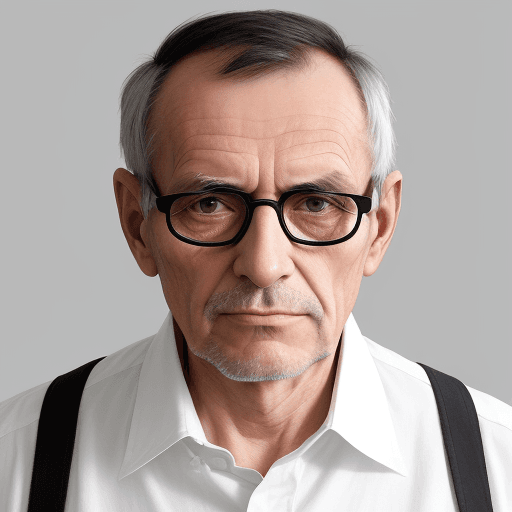 AI generated: Image of a 60-year-old French man with thin face, rectangle glasses and white shirt close, black hai...